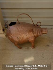 Vintage-Hammered-Copper-Like-Metal-Pig-Watering-Can-or-Planter