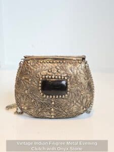 Vintage-Indian-Filigree-Metal-Evening-Clutch-with-Onyx-Stone