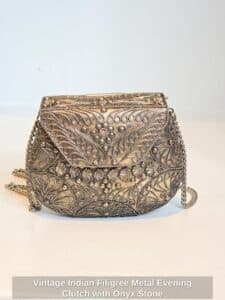 Vintage-Indian-Filigree-Metal-Evening-Clutch-with-Onyx-Stone-second-image