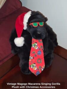Vintage-Magogo-Macarena-Singing-Gorilla-Plush-with-Christmas-Accessories