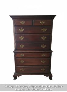 Vintage-Mahogany-Chippendale-Style-Highboy-Dresser-with-Brass-Hardware