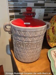 Vintage-Rumtopf-Ceramic-Jar-with-Red-Lid
