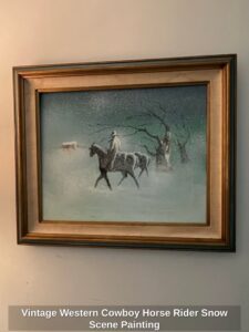Vintage-Western-Cowboy-Horse-Rider-Snow-Scene-Painting