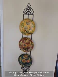 Wrought-Iron-Wall-Hanger-with-Three-Hand-Painted-Floral-Plates