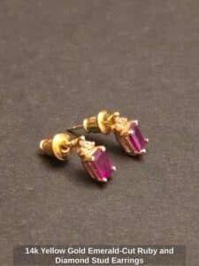 k-Yellow-Gold-Emerald-Cut-Ruby-and-Diamond-Stud-Earrings-second-image