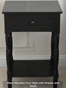 Black-Wooden-End-Table-with-Drawer-and-Shelf