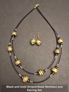 Black-and-Gold-Striped-Bead-Necklace-and-Earring-Set