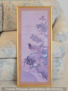 Framed-Pheasant-and-Bamboo-Silk-Painting