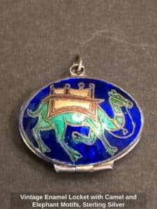 Vintage-Enamel-Locket-with-Camel-and-Elephant-Motifs-Sterling-Silver
