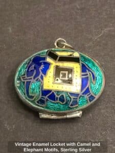 Vintage-Enamel-Locket-with-Camel-and-Elephant-Motifs-Sterling-Silver-second-image