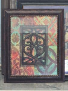 Abstract-Geometric-Framed-Wall-Art-with-Faux-Wrought-Iron-Overlay