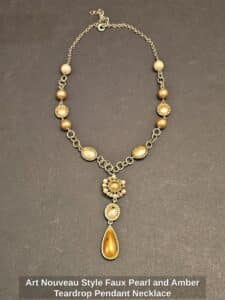 Art-Nouveau-Style-Faux-Pearl-and-Amber-Teardrop-Pendant-Necklace