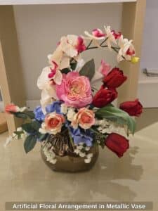 Artificial-Floral-Arrangement-in-Metallic-Vase