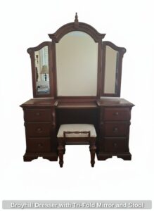 Broyhill-Dresser-with-Tri-Fold-Mirror-and-Stool