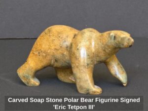 Carved-Soap-Stone-Polar-Bear-Figurine-Signed-Eric-Tetpon-III