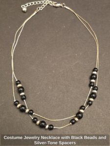Costume-Jewelry-Necklace-with-Black-Beads-and-Silver-Tone-Spacers