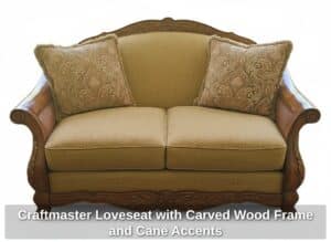 Craftmaster-Loveseat-with-Carved-Wood-Frame-and-Cane-Accents