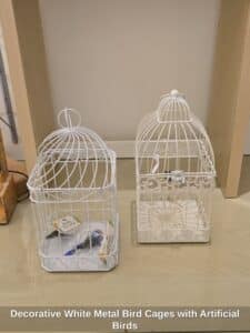 Decorative-White-Metal-Bird-Cages-with-Artificial-Birds