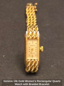 Geneve-k-Gold-Womens-Rectangular-Quartz-Watch-with-Braided-Bracelet