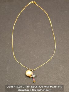Gold-Plated-Chain-Necklace-with-Pearl-and-Gemstone-Cross-Pendant