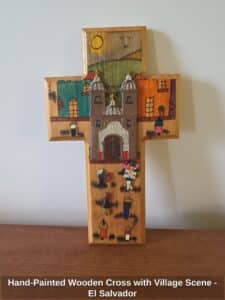 Hand-Painted-Wooden-Cross-with-Village-Scene-El-Salvador