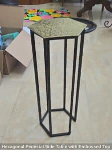 Hexagonal-Pedestal-Side-Table-with-Embossed-Top