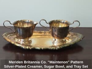 Meriden-Britannia-Co.-Maintenon-Pattern-Silver-Plated-Creamer-Sugar-Bowl-and-Tray-Set