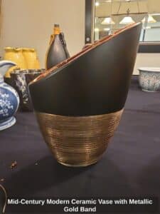 Mid-Century-Modern-Ceramic-Vase-with-Metallic-Gold-Band