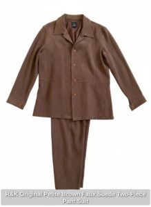 RK-Original-Petite-Brown-Faux-Suede-Two-Piece-Pant-Suit