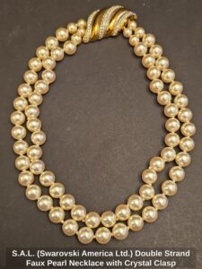 S.A.L.-Swarovski-America-Ltd.-Double-Strand-Faux-Pearl-Necklace-with-Crystal-Clasp