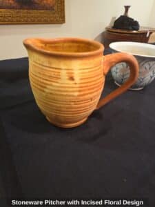 Stoneware-Pitcher-with-Incised-Floral-Design