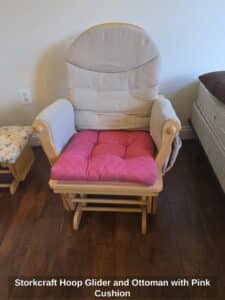 Storkcraft-Hoop-Glider-and-Ottoman-with-Pink-Cushion