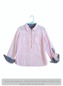 Tommy-Hilfiger-Womens-Pink-Collared-Zip-Up-Shirt-with-Grey-Cuffs