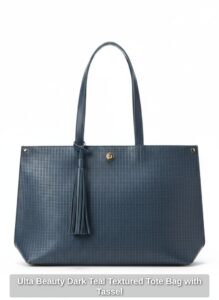 Ulta-Beauty-Dark-Teal-Textured-Tote-Bag-with-Tassel