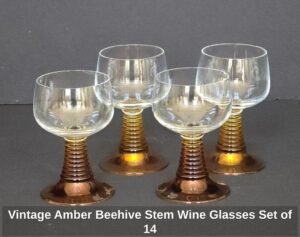 Vintage-Amber-Beehive-Stem-Wine-Glasses-Set-of