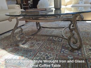Vintage-French-Style-Wrought-Iron-and-Glass-Oval-Coffee-Table-third-image-1