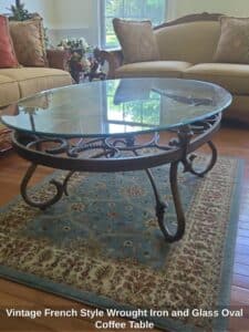 Vintage-French-Style-Wrought-Iron-and-Glass-Oval-Coffee-Table-third-image