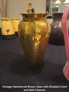Vintage-Hammered-Brass-Vase-with-Braided-Cord-and-Bell-Charms