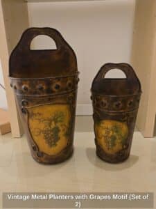 Vintage-Metal-Planters-with-Grapes-Motif-Set-of-