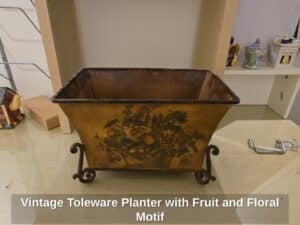 Vintage-Toleware-Planter-with-Fruit-and-Floral-Motif