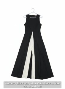 Womens-Black-and-White-Colorblocked-Maxi-Dress-with-Slit