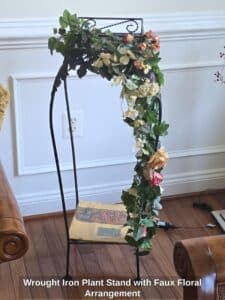 Wrought-Iron-Plant-Stand-with-Faux-Floral-Arrangement