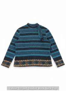 Yafeier-Striped-Beaded-Mock-Neck-Top
