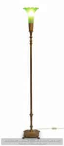 Antique-Art-Nouveau-Torchiere-Floor-Lamp-with-Green-Art-Glass-Shade