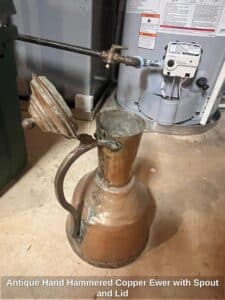 Antique-Hand-Hammered-Copper-Ewer-with-Spout-and-Lid-second-image