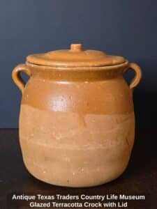 Antique-Texas-Traders-Country-Life-Museum-Glazed-Terracotta-Crock-with-Lid