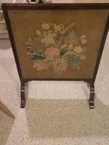Antique-Victorian-Mahogany-Fire-Screen-with-Needlepoint-Floral-Panel