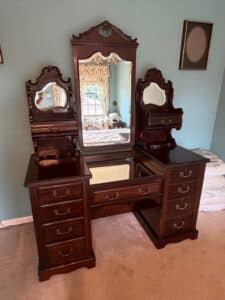 Antique-Victorian-Walnut-Vanity-Dresser-with-Mirror