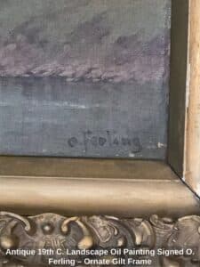 Antique-th-C.-Landscape-Oil-Painting-Signed-O.-Ferling-Ornate-Gilt-Frame-third-image
