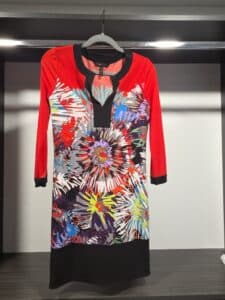 BCBGMAXAZRIA-Abstract-Floral-Print-Long-Sleeve-Dress-with-Black-Trim